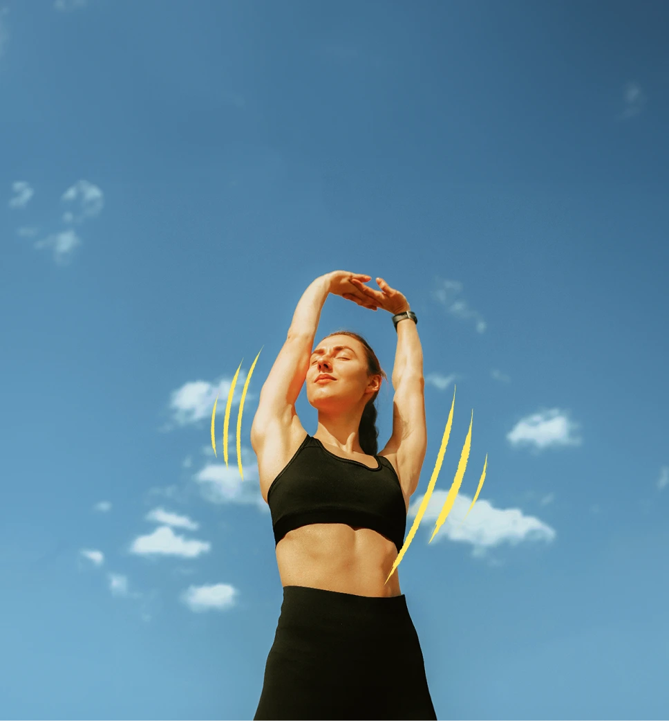 A woman stretching outside